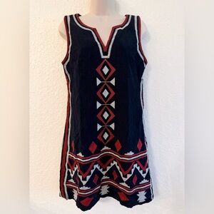 Roller Rabbit Embroidered Cotton Tunic Dress Small Boho Resort Navy Red